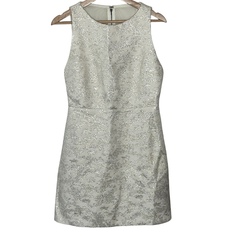 Alice + Olivia Silver Metallic Floral Brocade Sleeveless Mini Dress NWT Size 6